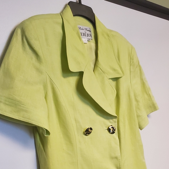Vintage Rickie Freeman for Teri Jon Lime Green Linen Dress Size 14 - Picture 3 of 6